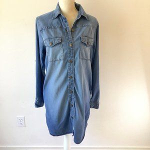 Current Elliot Womens Blue Denim Long Sleeve Collared Casual Shirt Dress Size 1